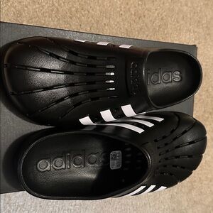 Adidas Black and White Slip-On Clogs